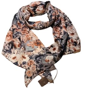 ♡ NWT Vince Camuto Floral Tapered Scarf ▪︎Rose Gold, Grays and Cream